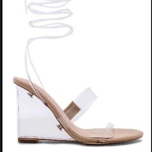 RAYE Nude and Clear Lace-Up Wedges